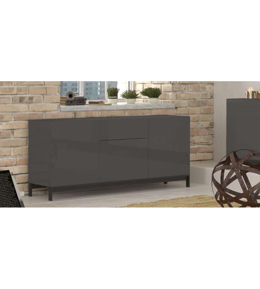 Credenza Moderna 3 Ante + 1 Cassetto Metis Con Piede In Metallo Antracite Laccato
