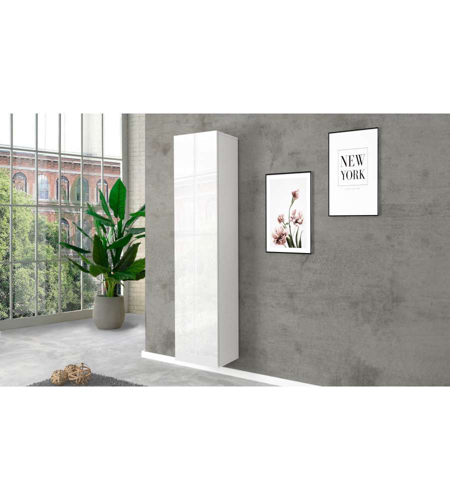 Web Furniture Colonna Armadio Maruska Bianco Lucido 180x40x40 cm - Design Moderno - 100% Made in Italy