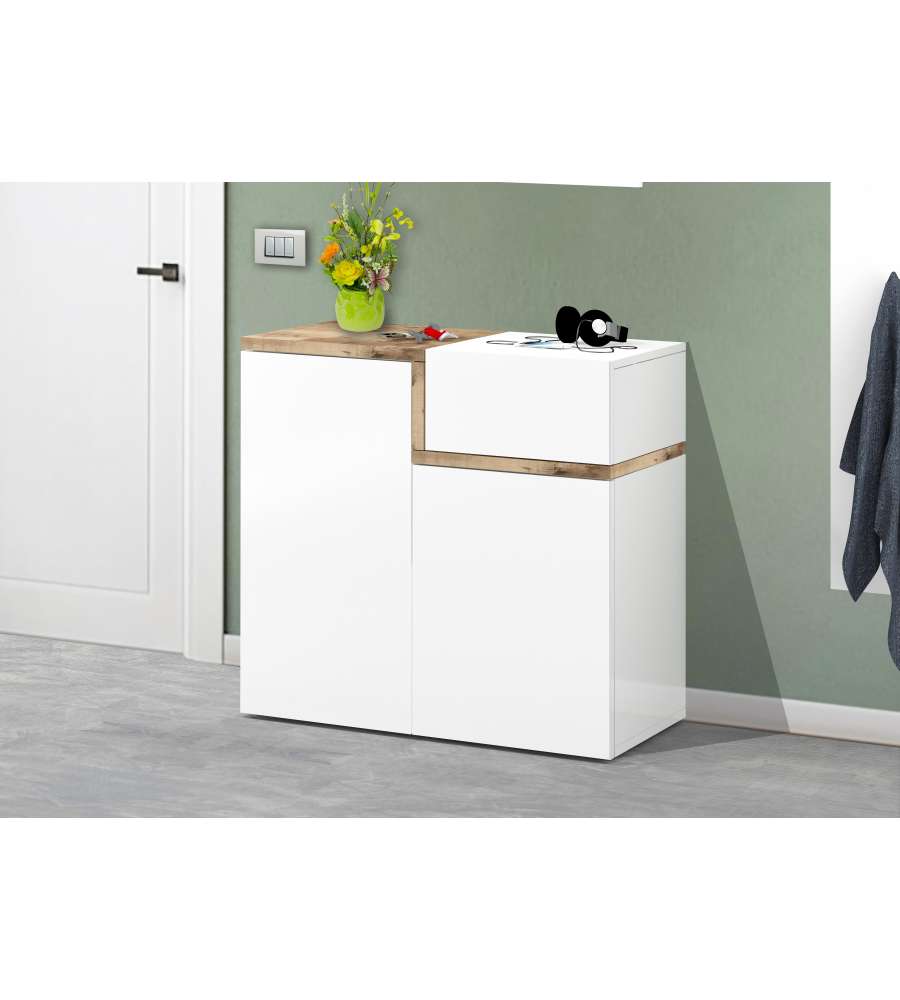 Credenza Vega Moderna 2 Ante Battente 3 Cassetti 140 Bianco Lucido