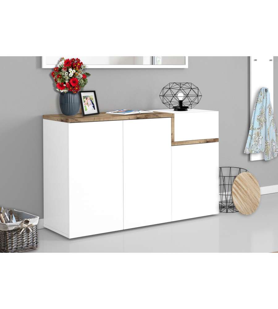 Scarpiera Zet 22 Paia Con 3 Ante Bianco Laccato Lucido E Acero