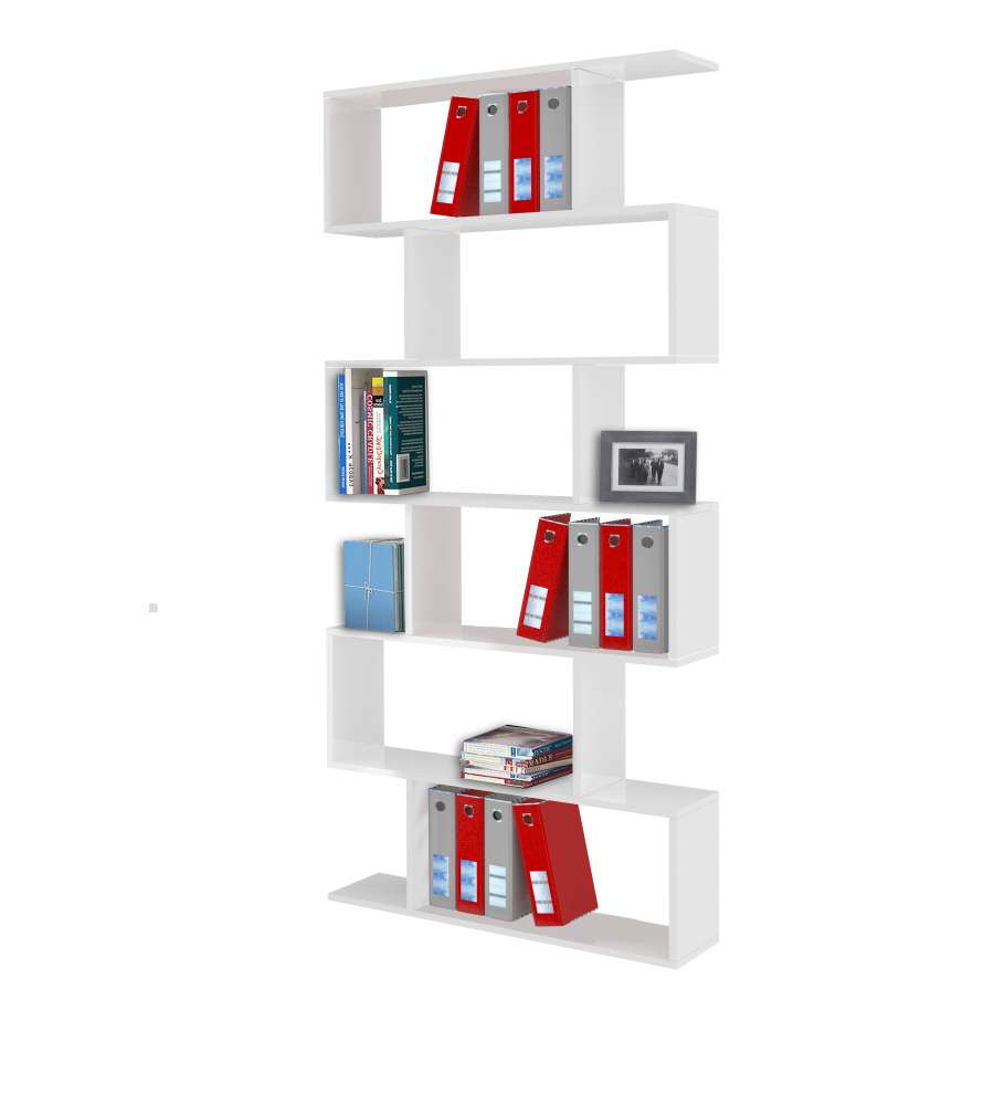 Web Furniture - Libreria Moderna Bianco Lucido Calli 191,8x84x24,6 cm