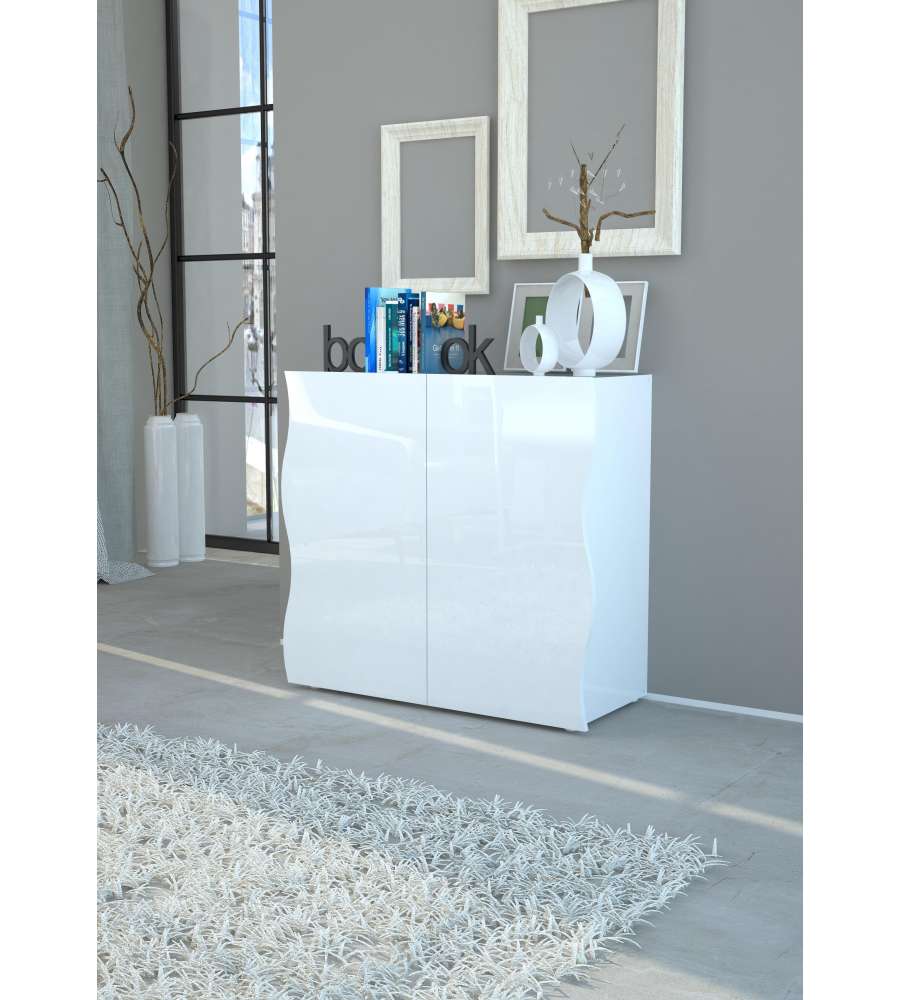 Web Furniture - Mobile Moderno Multiuso Onda 2 Ante - Bianco Lucido - 81x90x40 cm