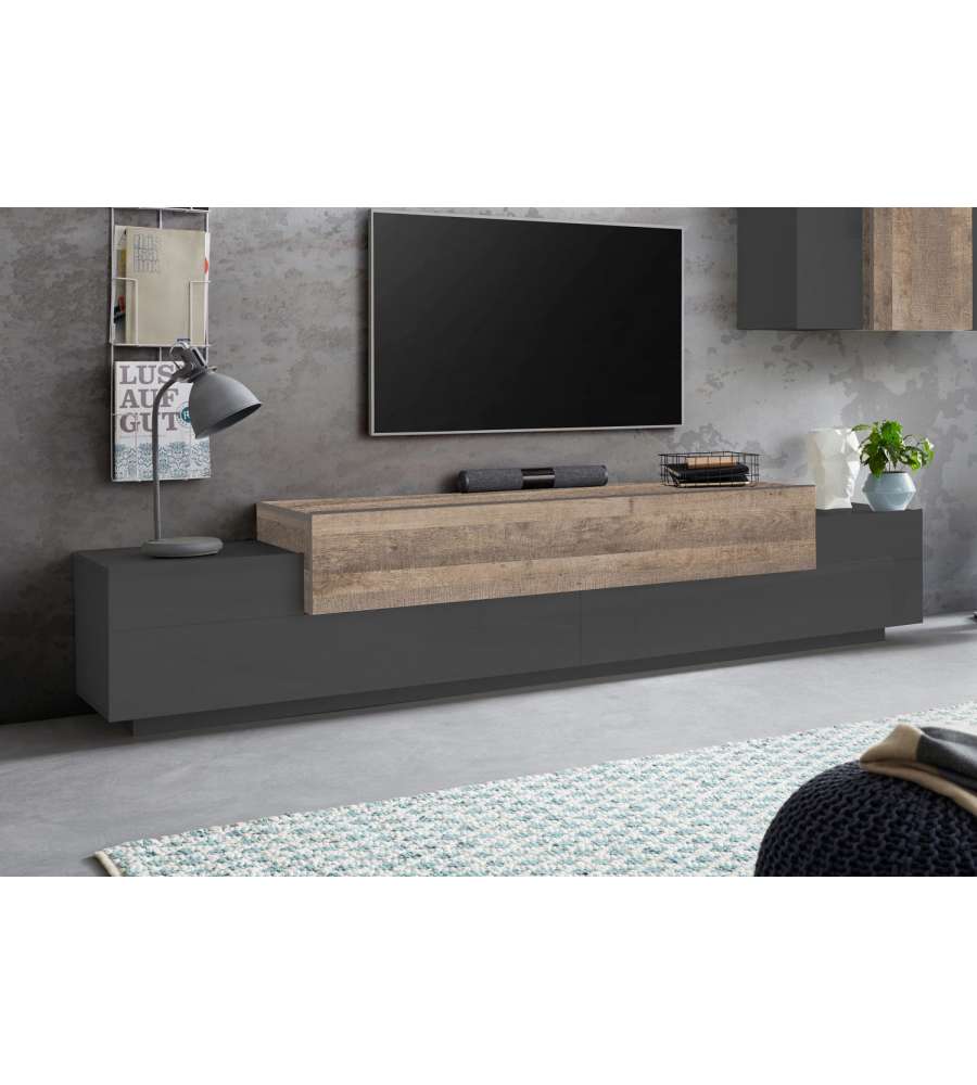 Web Furniture Porta TV Corona in Antracite Oak - Design Moderno 240 cm