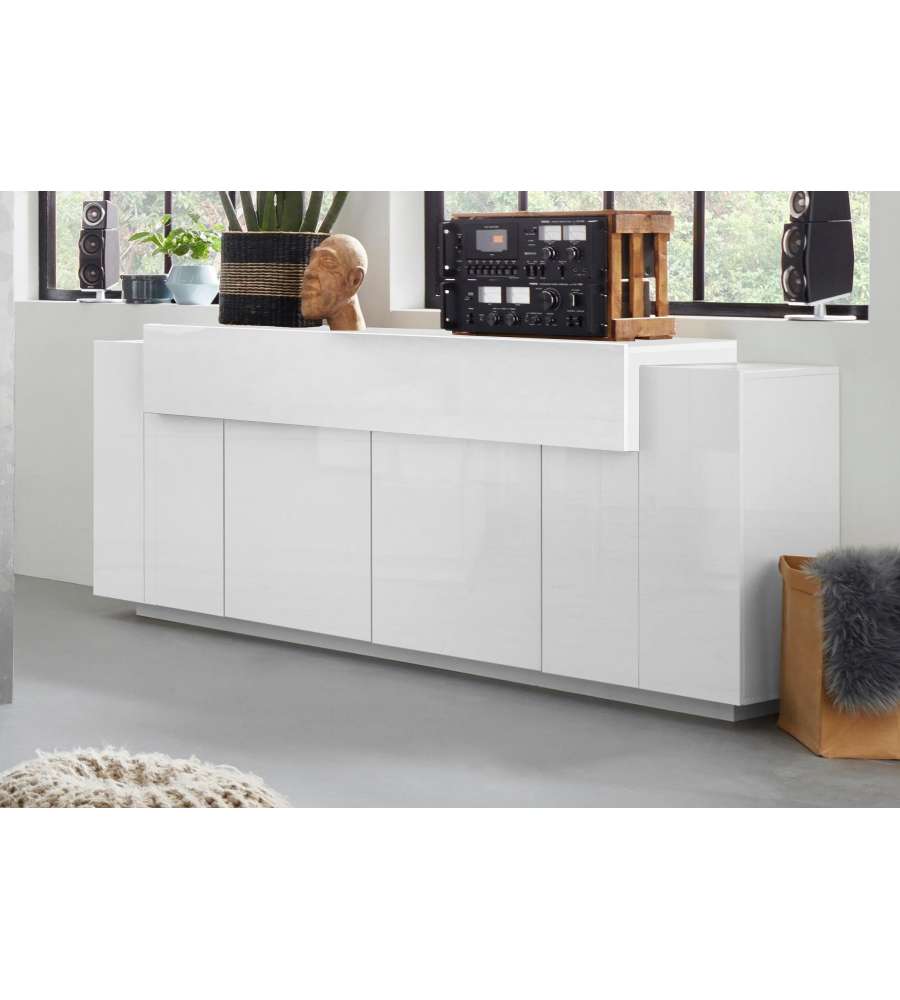 Credenza Corona Moderna 4 Ante Battente 1 Anta Ribalta Bianco E Bianco Laccato