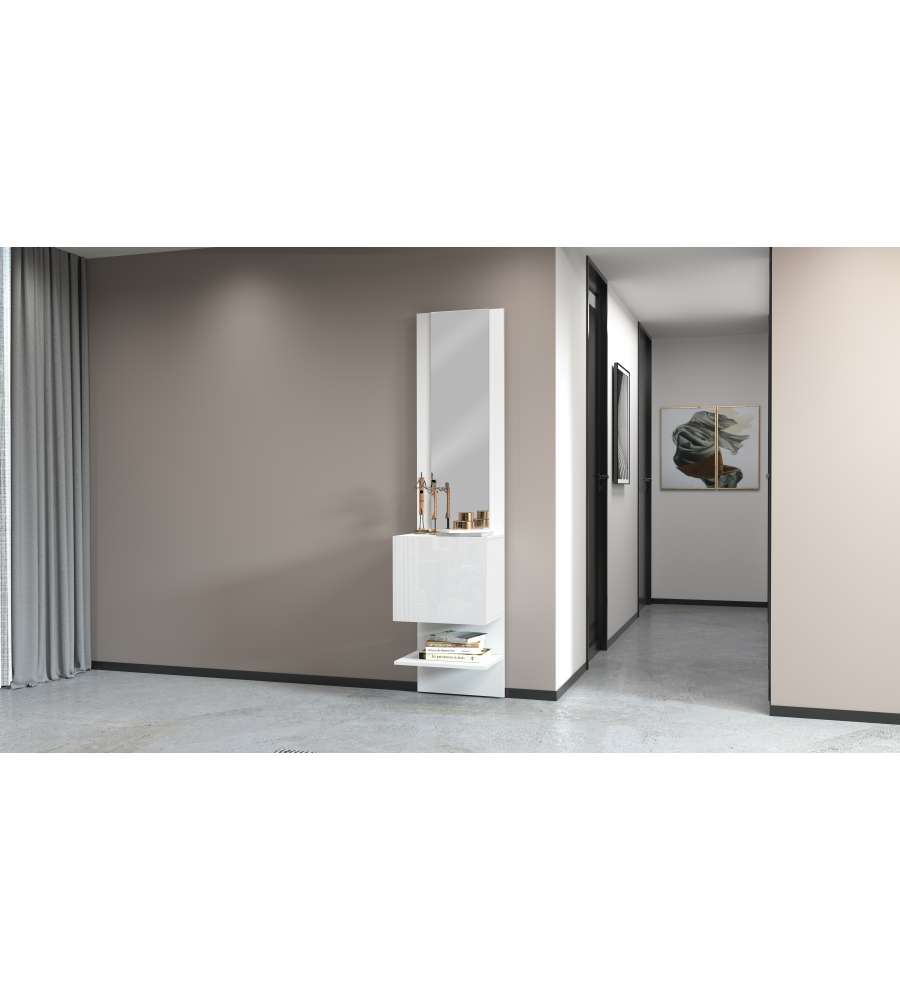 Scarpiera Kompact Con Specchiera Bianco Lucido