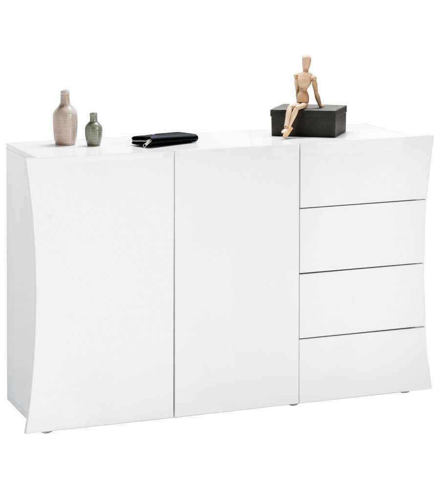 Web Furniture - Mobile Multiuso ARCO 2 Ante 4 Cassetti Bianco Lucido - 81h x 124L x 124A x 40P cm