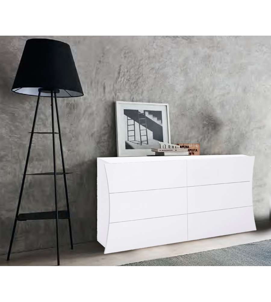Web Furniture Comò Moderno Arco 150 cm Bianco Lucido con 6 Cassetti