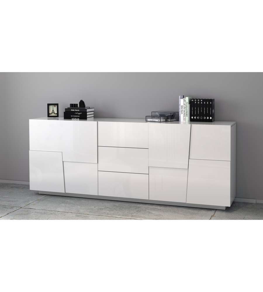 Web Furniture Credenza Pongo Sideboard 220 Bianco Laccato - 220x44x86 cm - Arredo Moderno