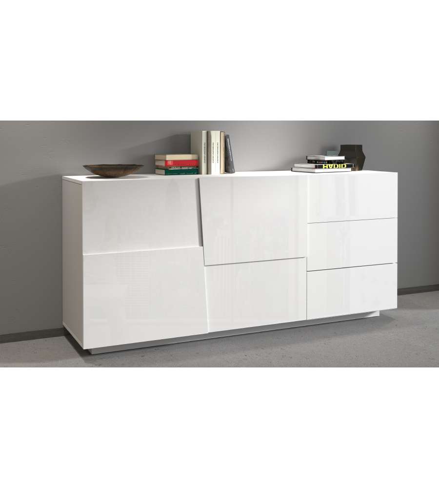 Web Furniture Madia Pongo Sideboard 180 Bianco Laccato - 180x44x86 cm - Mobile Contenitore Moderno