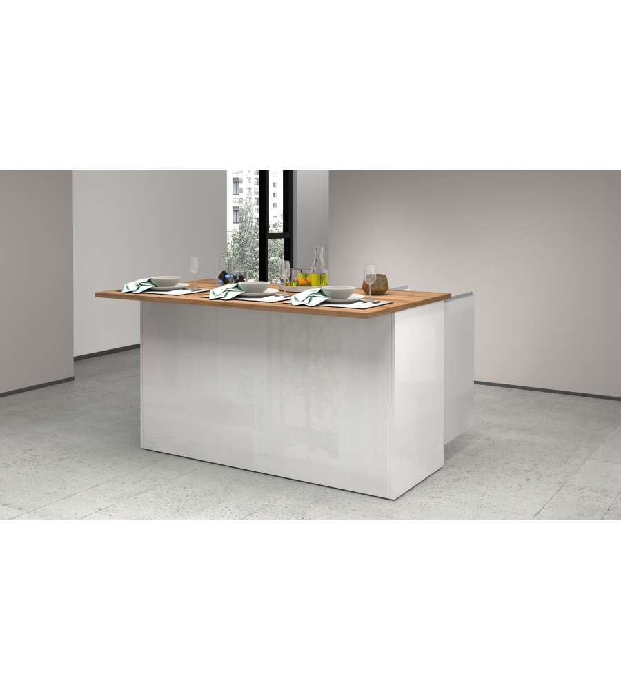 Web Furniture Isola Credenza Bianco Laccato e Rovere Wotan - 155x90x90 cm