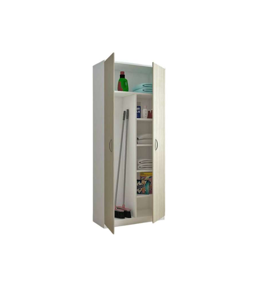 Armadio Multiuso Bianco e Olmo - 2 Ante - 5 Ripiani - 72x36x186 cm