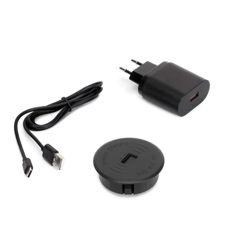 Emuca Caricatore di superficie wireless per mobile Airtop 2 con USB-A, Ø60mm, 5V DC / 2.1A (USB-10W/Qi-10W), Plastica nera, Tecnoplastica 1 UN
