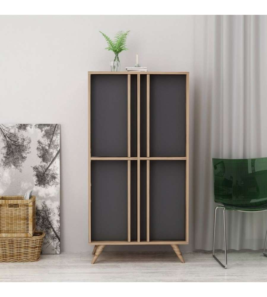 Credenza alta Rilla 4 ante antracite noce 72x139