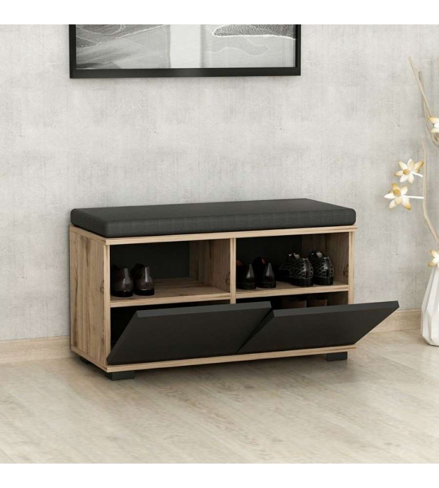 Scarpiera con pouff Dragoshoe noce e nero