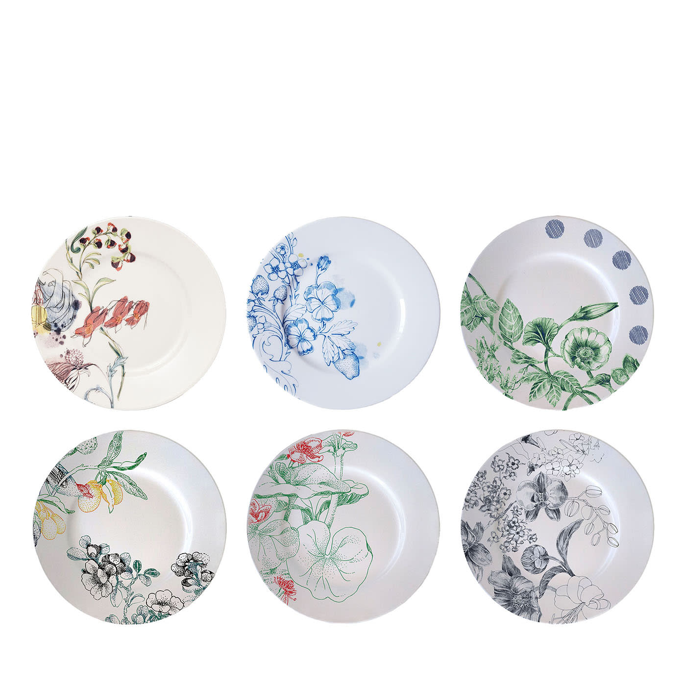 Set di 6 piatti da dessert policromi