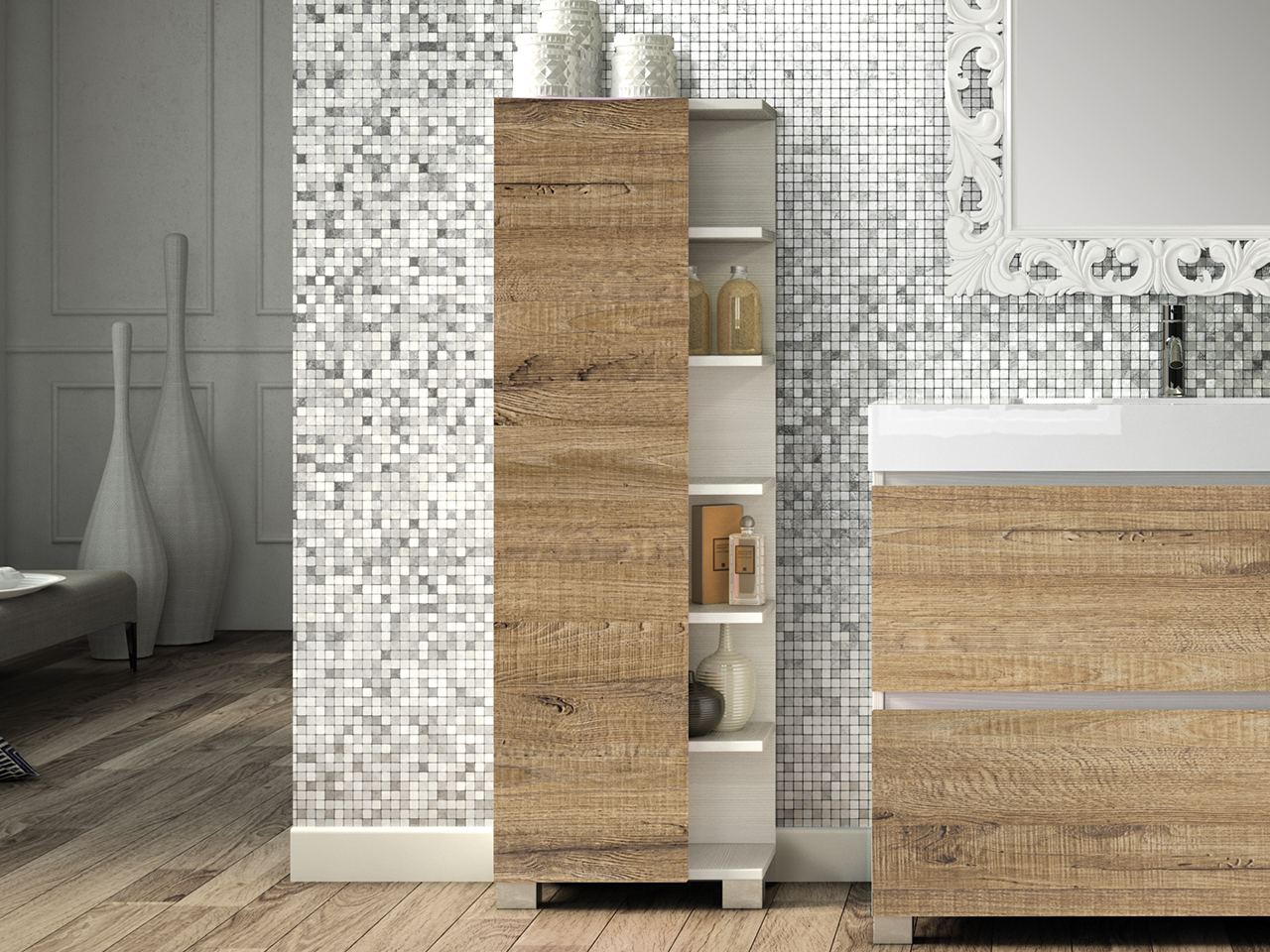 Colonna Bagno Qubo a Giorno Bianco Matrix/Sherwood con Piedini-9008907