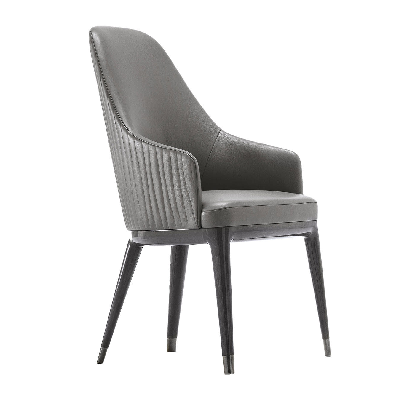 Tavolo da pranzo in pelle grigio trapuntato Mirage con braccioli