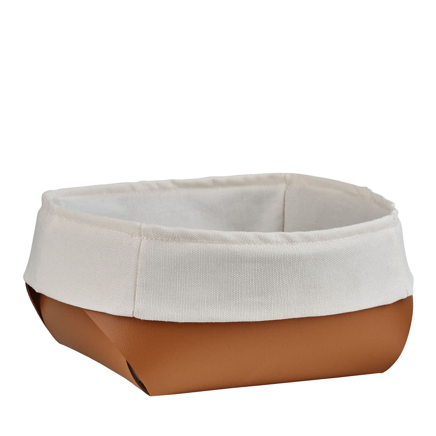 Cestino per il pane in pelle cognac con sacchetto di cotone rimovibile