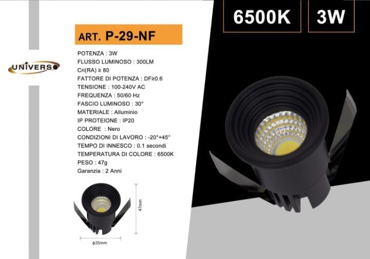 FARETTO LED DA INCASSO UNIVERSO 3W 300lm 100-240V - LUCE FREDDA 6500K - NATURALE 4000K - CALDA 3000K
