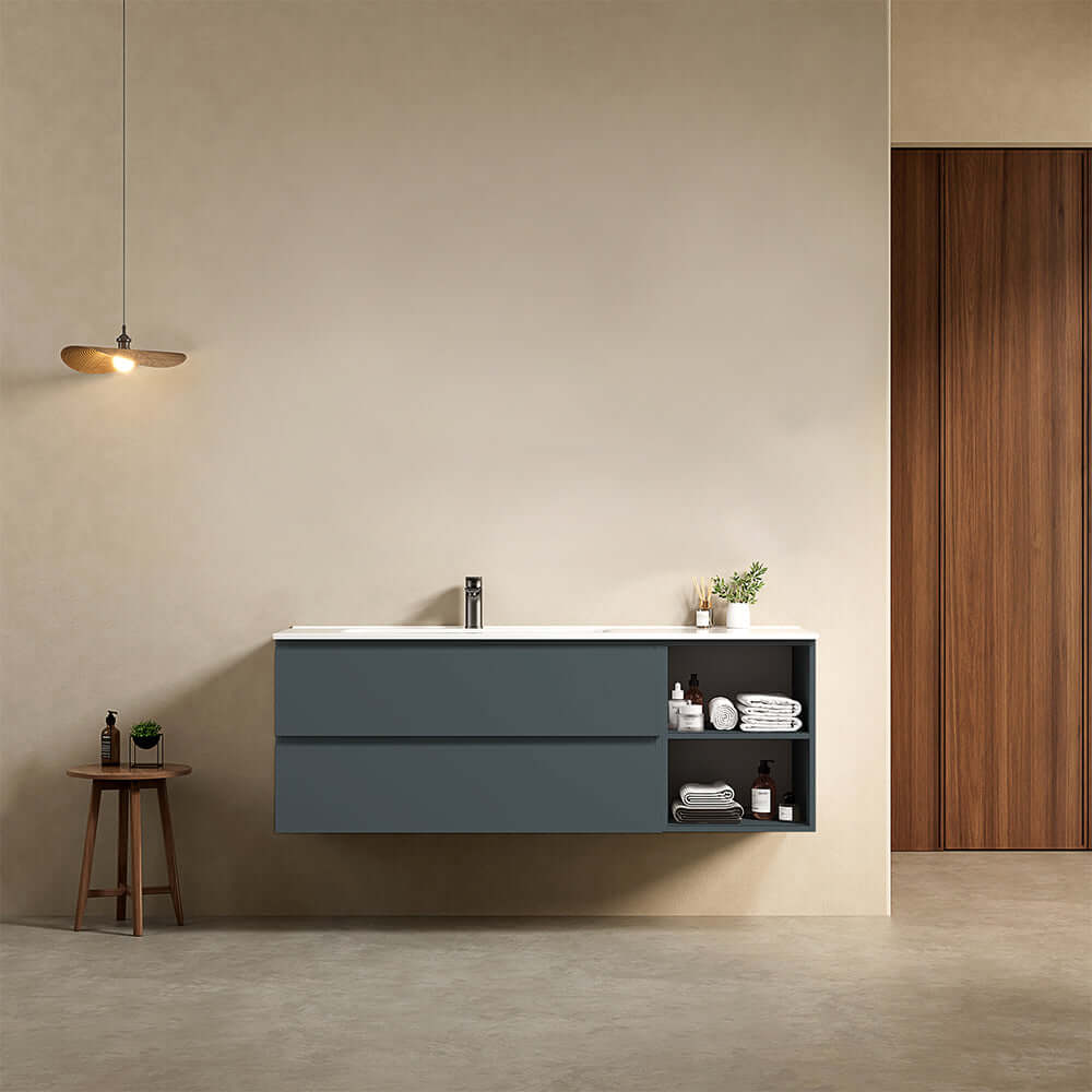 Mobile bagno sospeso 140 cm Blu Mare Lavabo a Sinistra in Resina Senza Specchio - Fiji Paint Plus