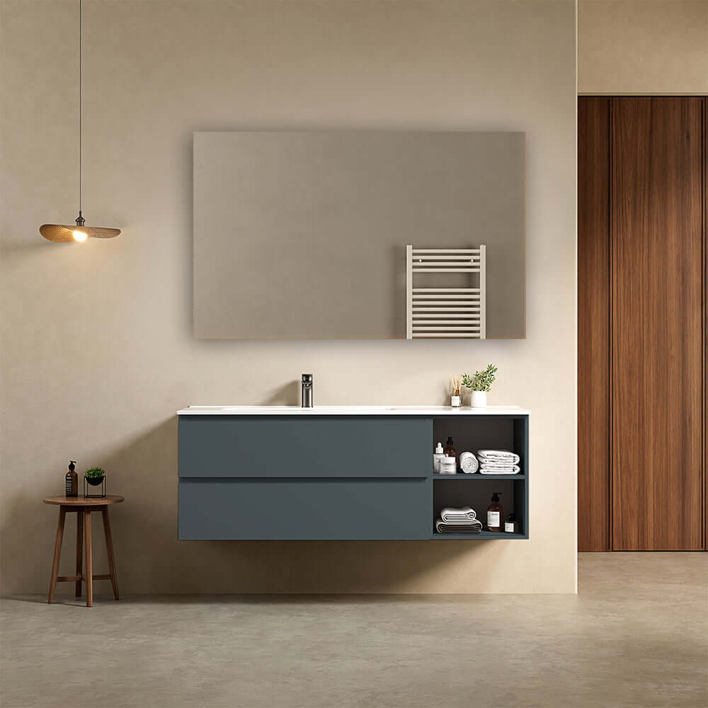 Mobile bagno sospeso 140 cm Blu Mare Lavabo a Sinistra in Resina Specchio Quadro - Fiji Paint Plus