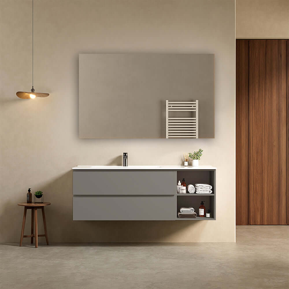 Mobile bagno sospeso 140 cm Grigio Londra Lavabo a Sinistra in Resina Specchio Quadro - Fiji Paint Plus