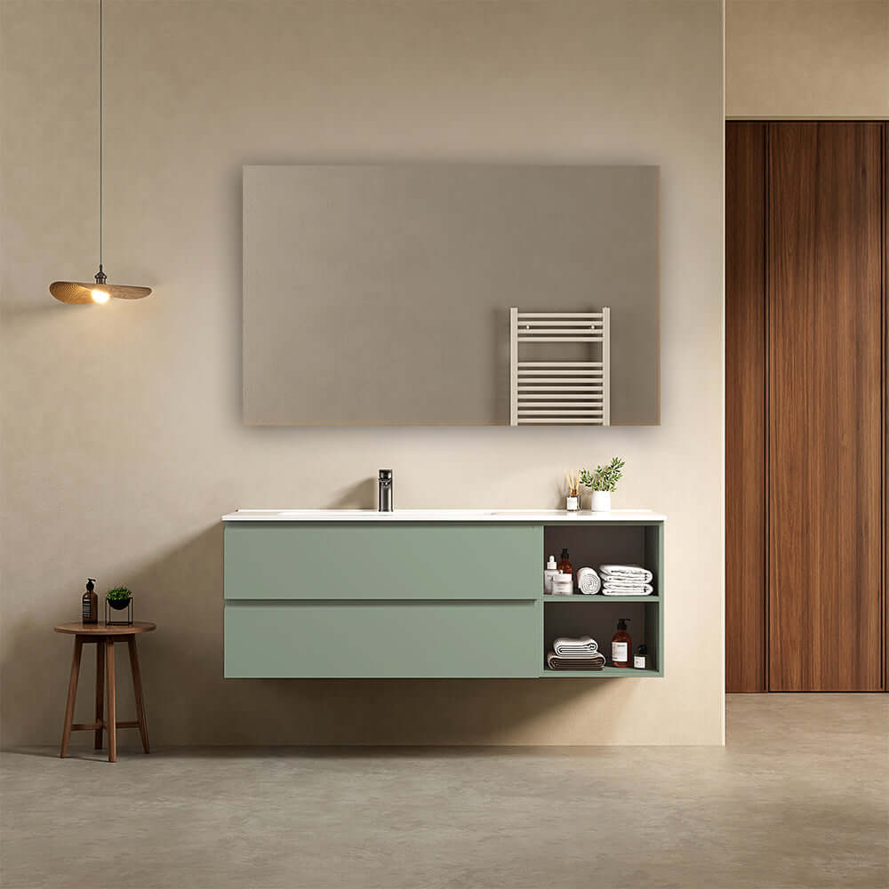 Mobile bagno sospeso 140 cm Verde Salvia Lavabo a Sinistra in Resina Specchio Quadro - Fiji Paint Plus