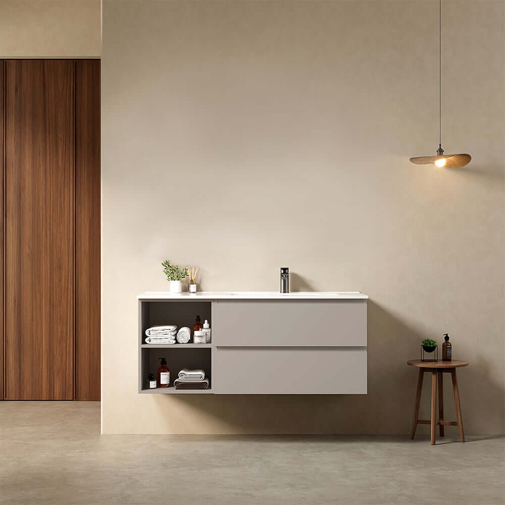 Mobile bagno sospeso 120 cm Grigio Cenere Lavabo a Destra in Ceramica Senza Specchio - Fiji Paint Plus