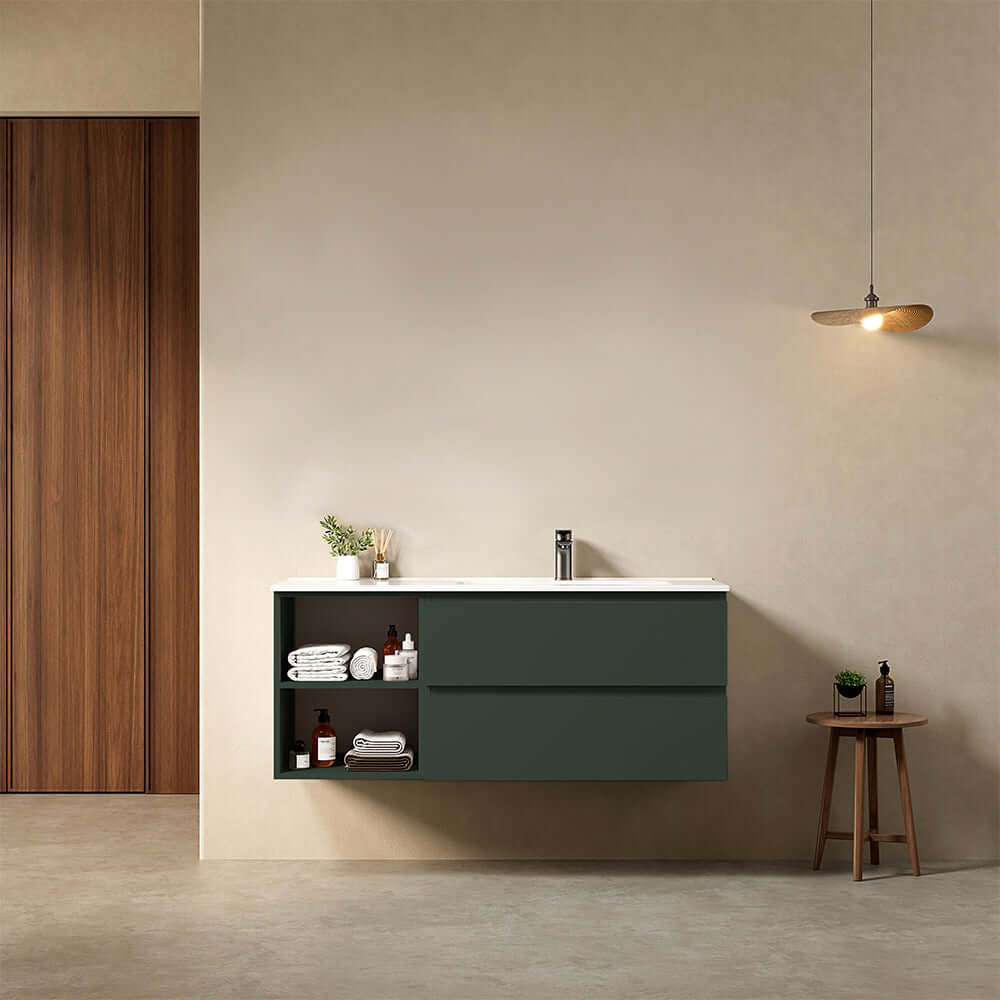Mobile bagno sospeso 120 cm Verde Comodoro Lavabo a Destra in Ceramica Senza Specchio - Fiji Paint Plus