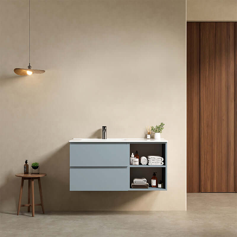 Mobile bagno sospeso 100 cm Blu Avio Lavabo a Sinistra in Ceramica Senza Specchio - Fiji Paint Plus