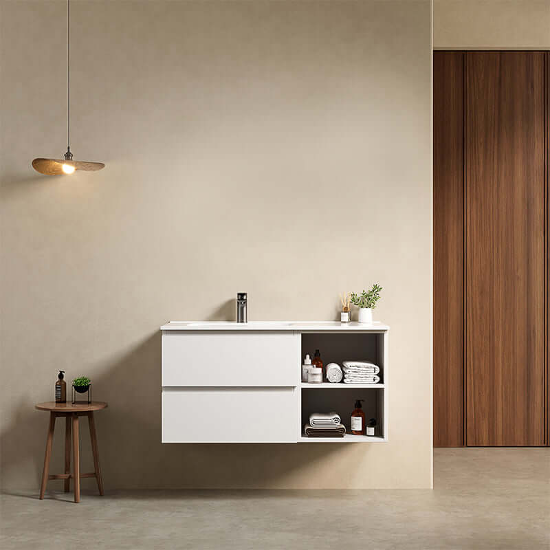 Mobile bagno sospeso 100 cm Bianco Lavabo a Sinistra in Ceramica Senza Specchio - Fiji Paint Plus