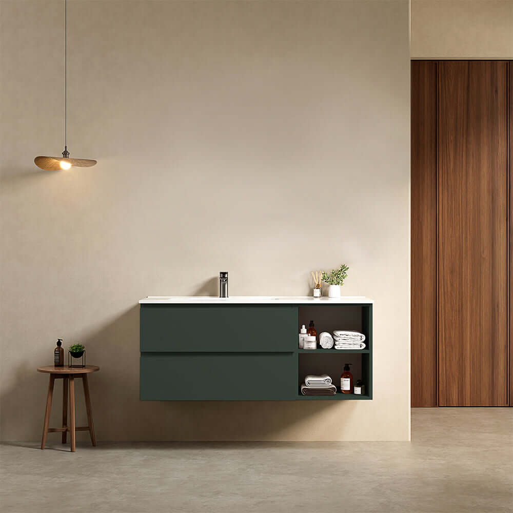 Mobile bagno sospeso 120 cm Verde Comodoro Lavabo a Sinistra in Ceramica Senza Specchio - Fiji Paint Plus