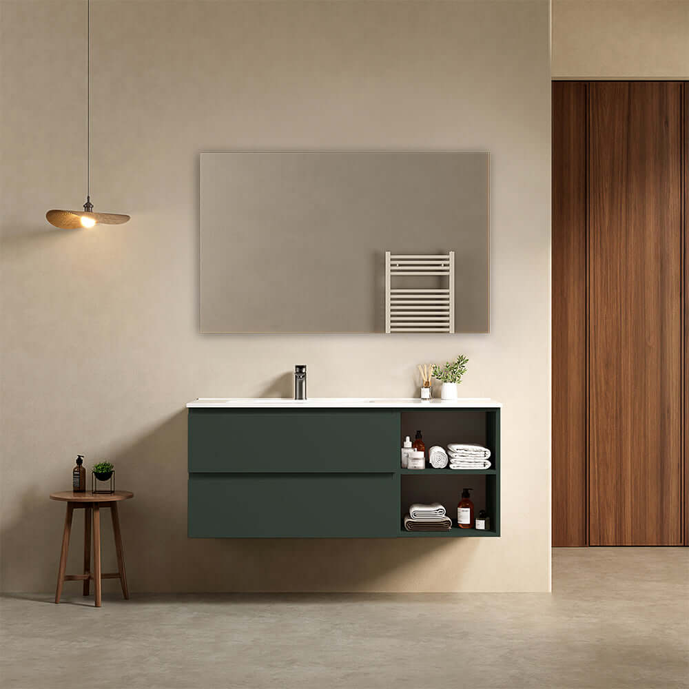 Mobile bagno sospeso 120 cm Verde Comodoro Lavabo a Sinistra in Ceramica Specchio Quadro - Fiji Paint Plus