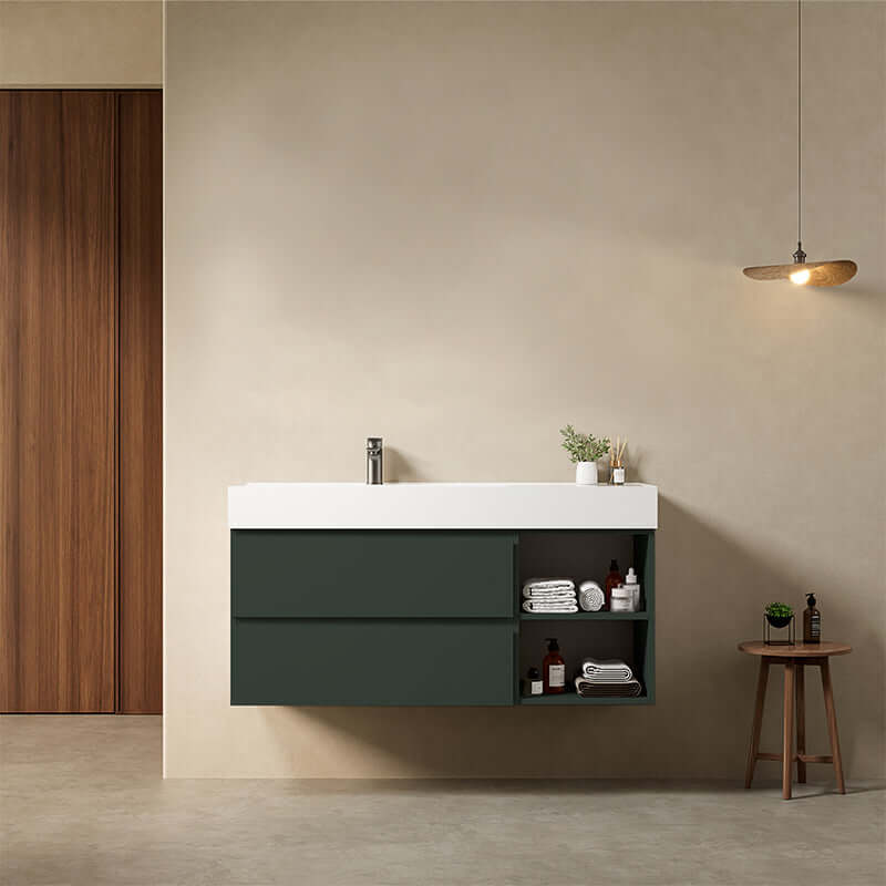 Mobile bagno sospeso 120 cm Verde Comodoro Lavabo a Sinistra in Resina Senza Specchio - Fiji Paint Plus