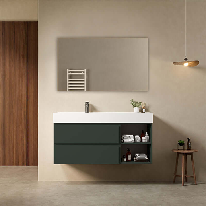 Mobile bagno sospeso 120 cm Verde Comodoro Lavabo a Sinistra in Resina Specchio Quadro - Fiji Paint Plus