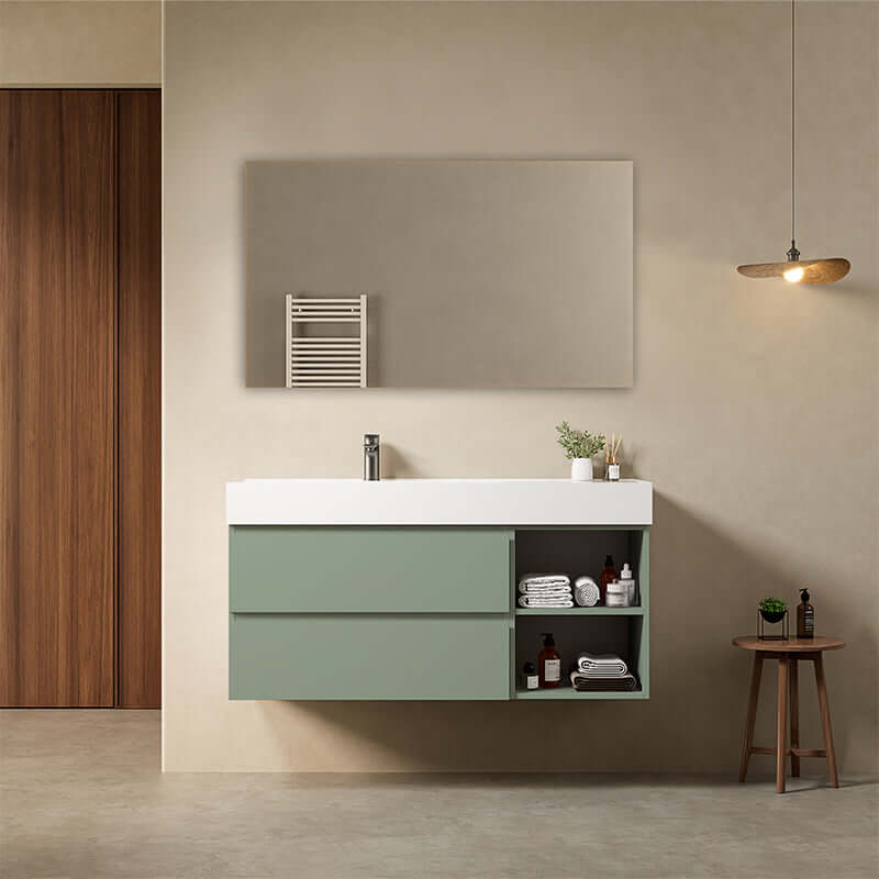 Mobile bagno sospeso 120 cm Verde Salvia Lavabo a Sinistra in Resina Specchio Quadro - Fiji Paint Plus