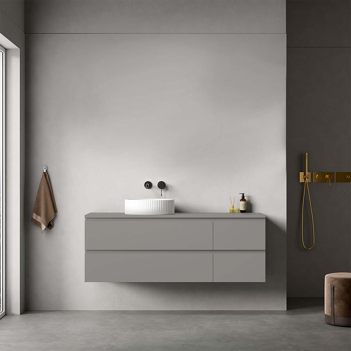 Mobile bagno sospeso reversibile 140 cm Grigio Londra per Lavabo d'appoggio Senza Specchio - Fiji Paint