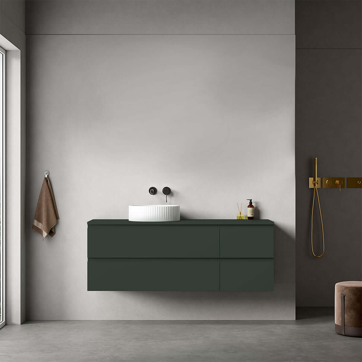 Mobile bagno sospeso reversibile 140 cm Verde Comodoro per Lavabo d'appoggio Senza Specchio - Fiji Paint