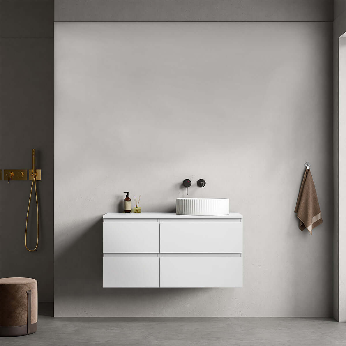 Mobile bagno sospeso reversibile 100 cm Bianco Opaco per Lavabo d'appoggio Senza Specchio - Fiji Paint