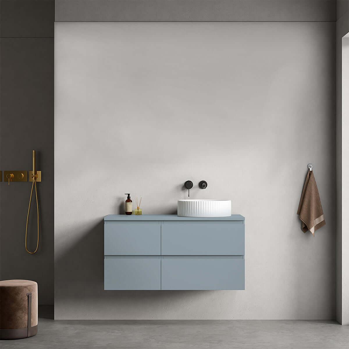 Mobile bagno sospeso reversibile 100 cm Blu Avio per Lavabo d'appoggio Senza Specchio - Fiji Paint