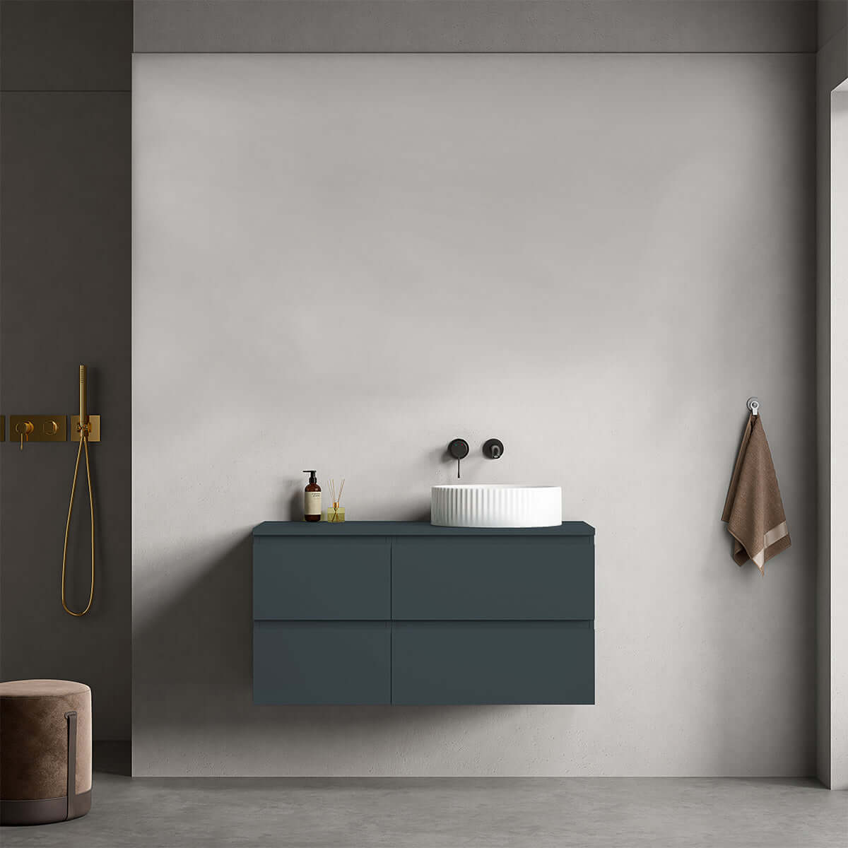 Mobile bagno sospeso reversibile 100 cm Blu Mare per Lavabo d'appoggio Senza Specchio - Fiji Paint