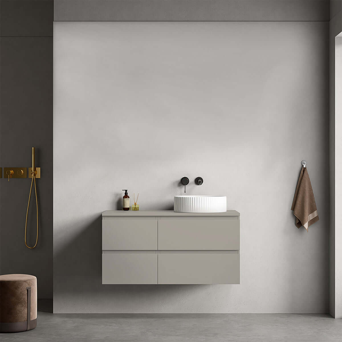 Mobile bagno sospeso reversibile 100 cm Grigio Cenere per Lavabo d'appoggio Senza Specchio - Fiji Paint