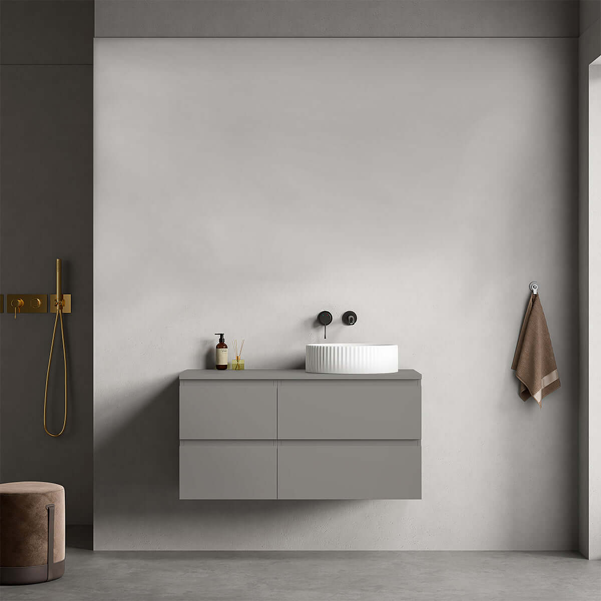 Mobile bagno sospeso reversibile 100 cm Grigio Londra per Lavabo d'appoggio Senza Specchio - Fiji Paint