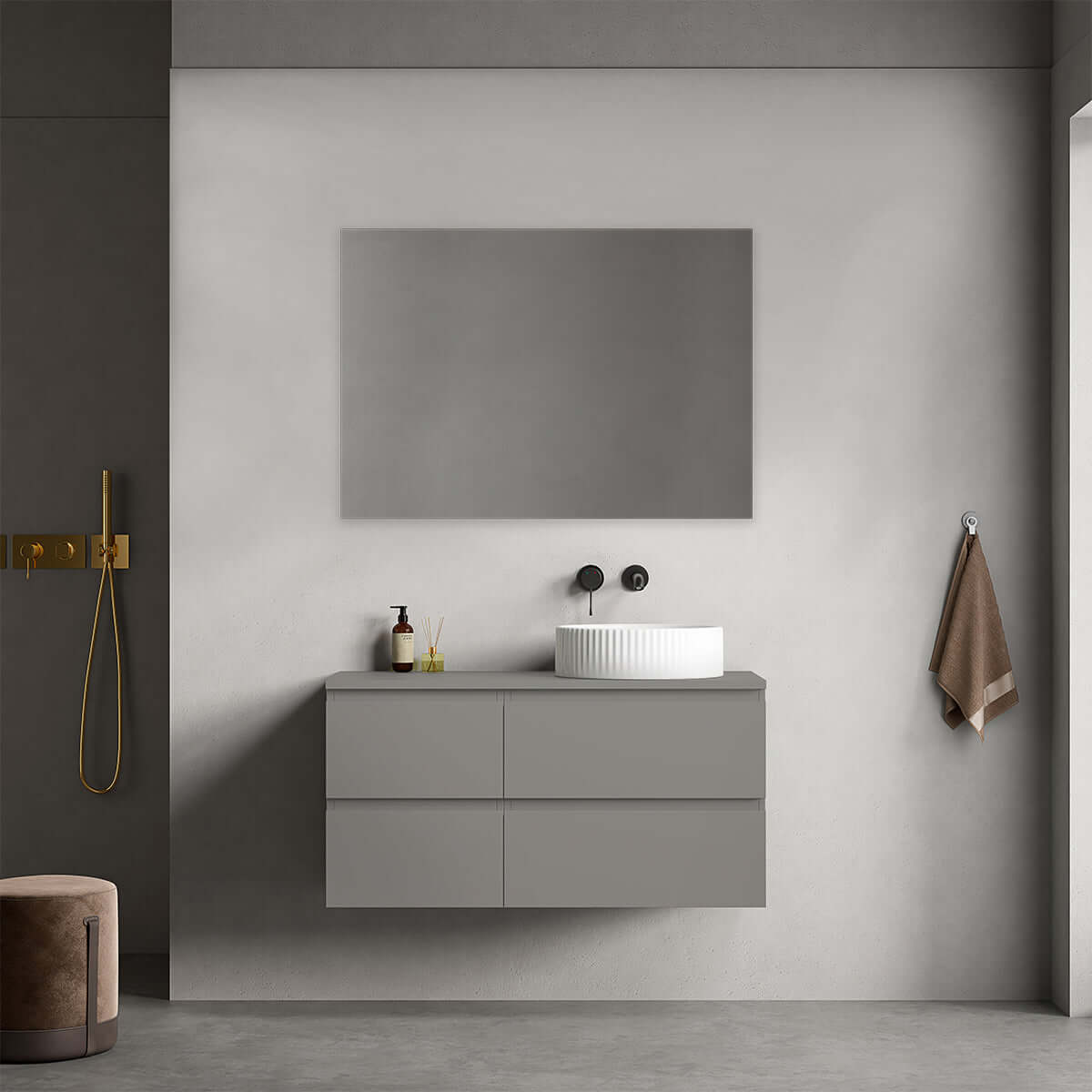 Mobile bagno sospeso reversibile 100 cm Grigio Londra per Lavabo d'appoggio Specchio Quadro - Fiji Paint