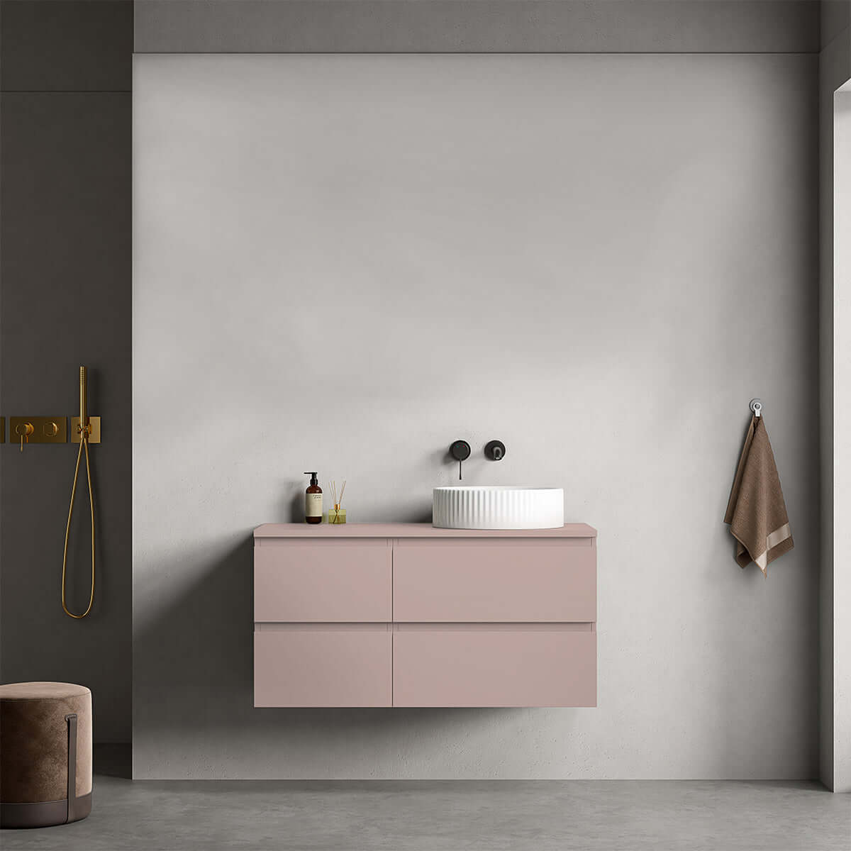 Mobile bagno sospeso reversibile 100 cm Rosa Retrò per Lavabo d'appoggio Senza Specchio - Fiji Paint