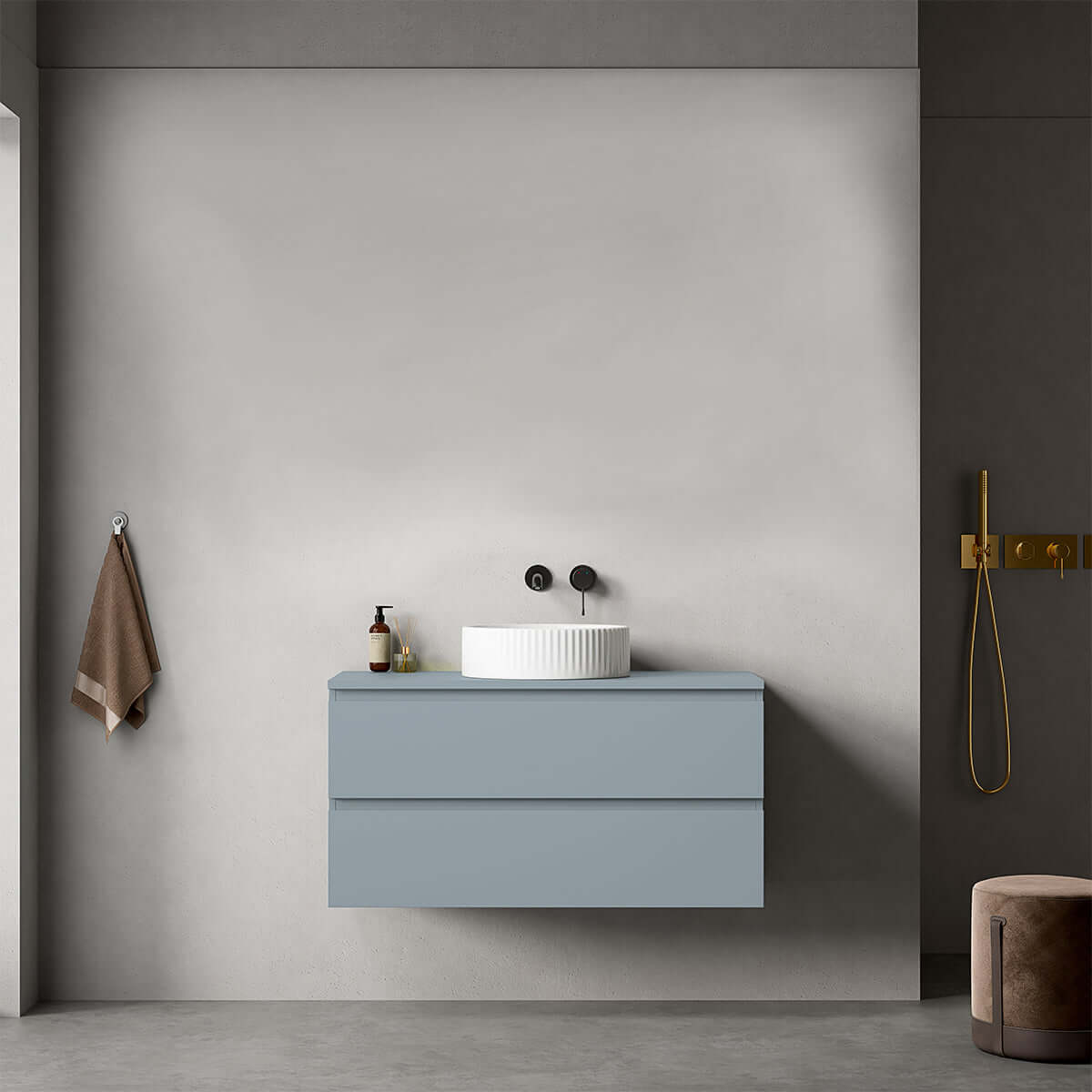 Mobile bagno sospeso 100 cm Blu Avio per Lavabo d'appoggio Senza Specchio - Fiji Paint