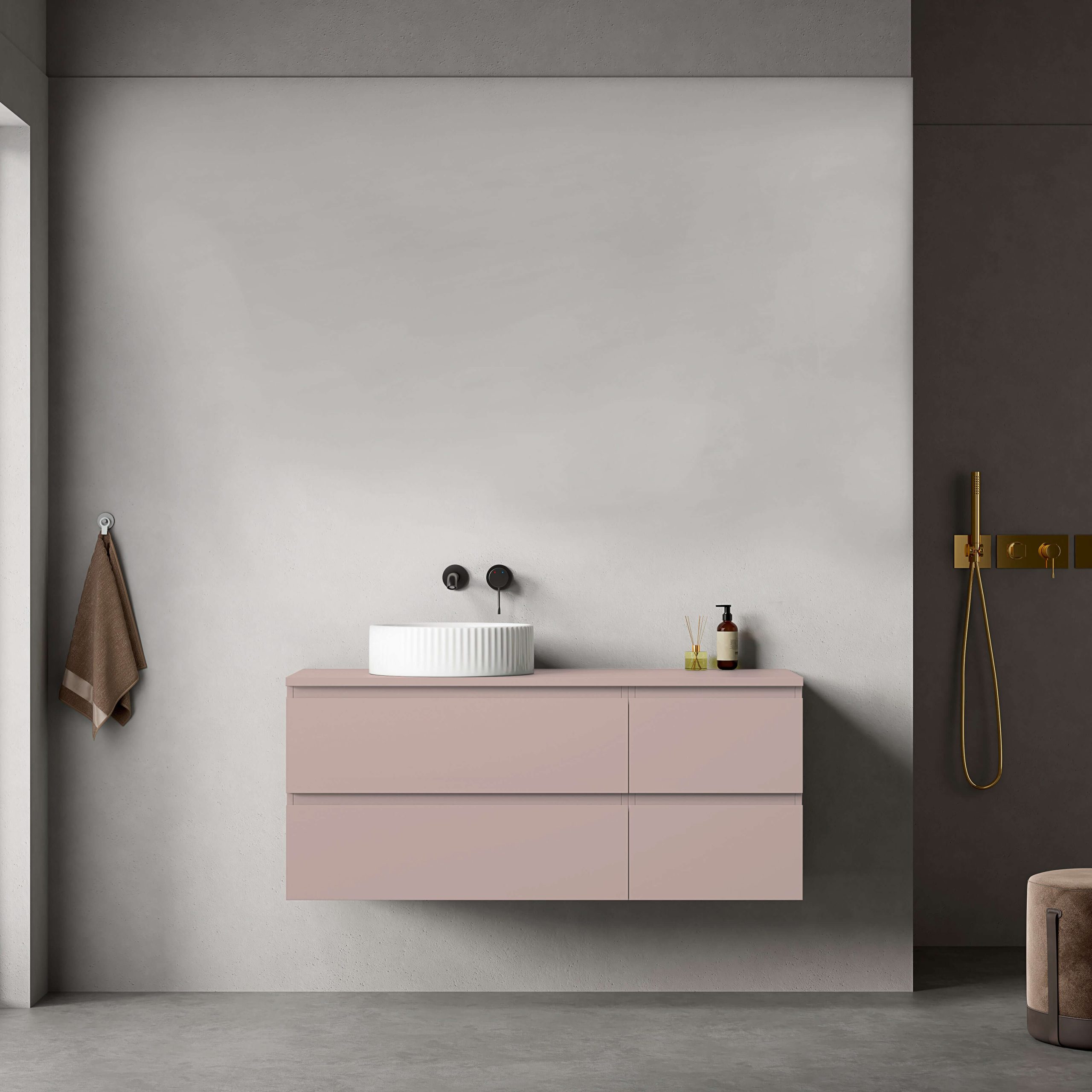 Mobile bagno sospeso reversibile 120 cm Rosa Retrò per Lavabo d'appoggio Senza Specchio - Fiji Paint