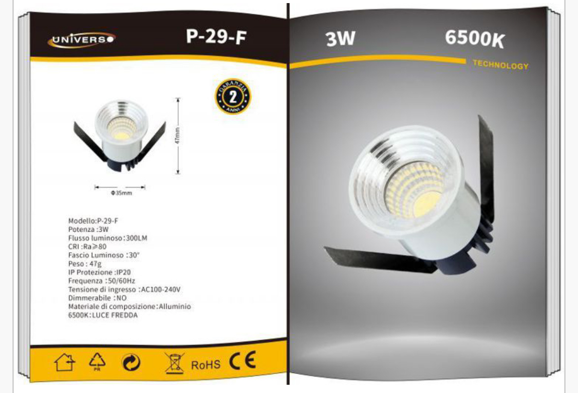 MINI FARETTO LED DA INCASSO PUNTO LUCE 3W 300 LUMEN LUCE FREDDA 6500K