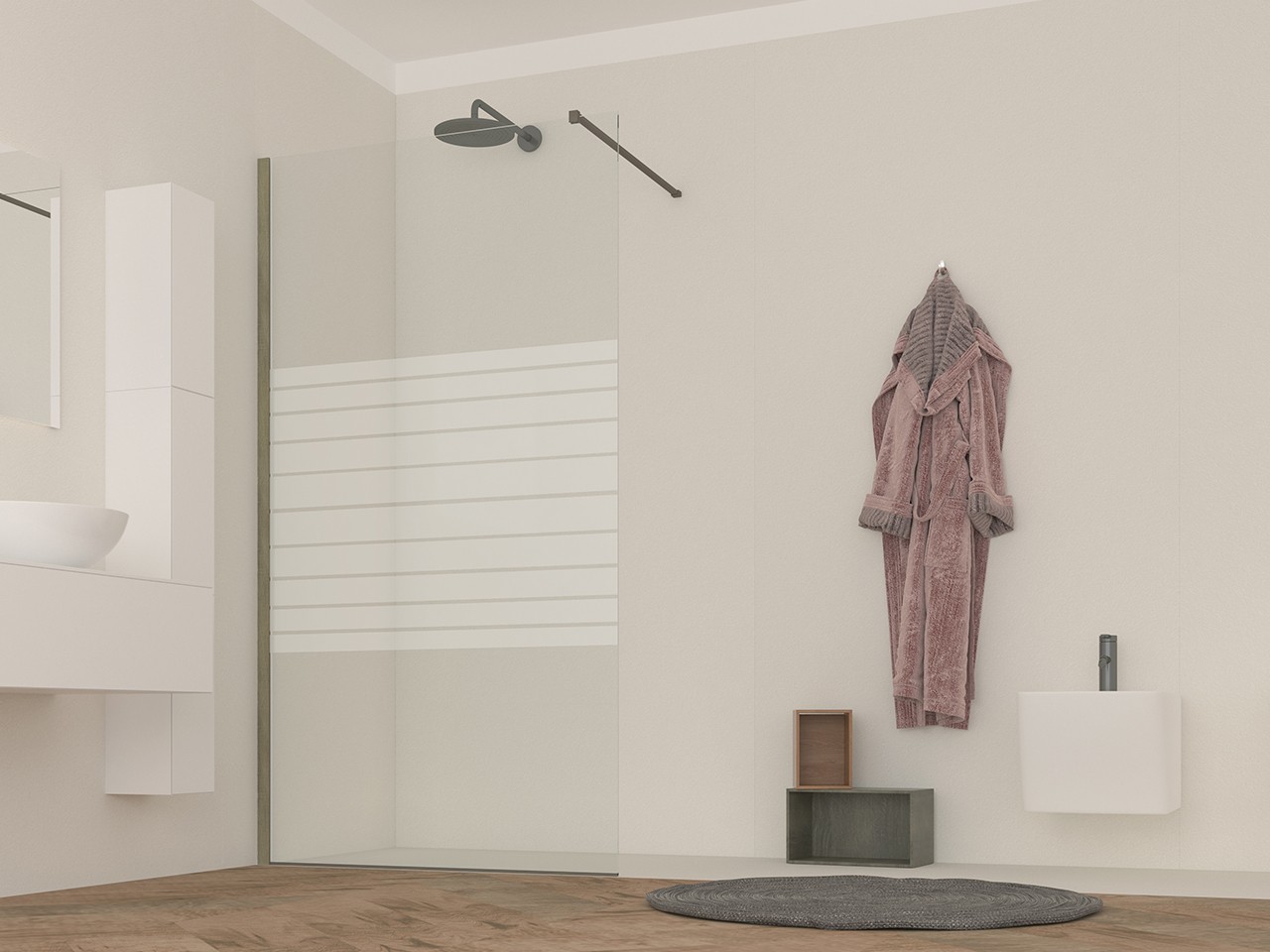 Doccia Walk in OM 100 cm H200 Est 98/100 Millerighe/Rovere Cognac-72473