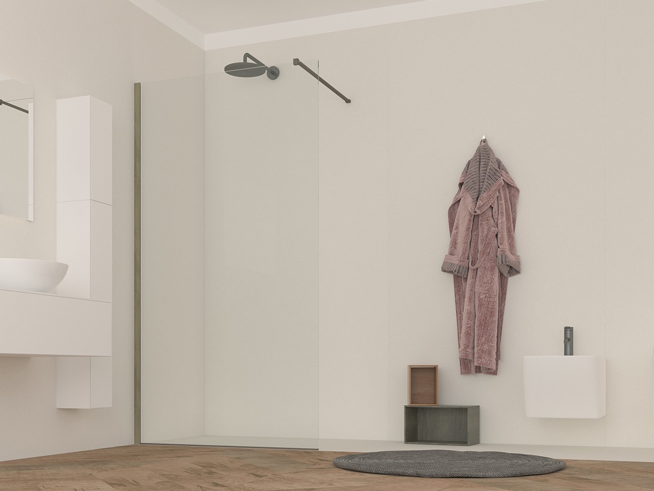 Doccia Walk in OM 100 cm H200 Est 98/100 Trasparente/Rovere Cognac-72457